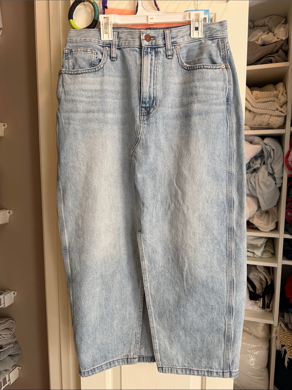Madewell Light Wash Denim Midi Skirt